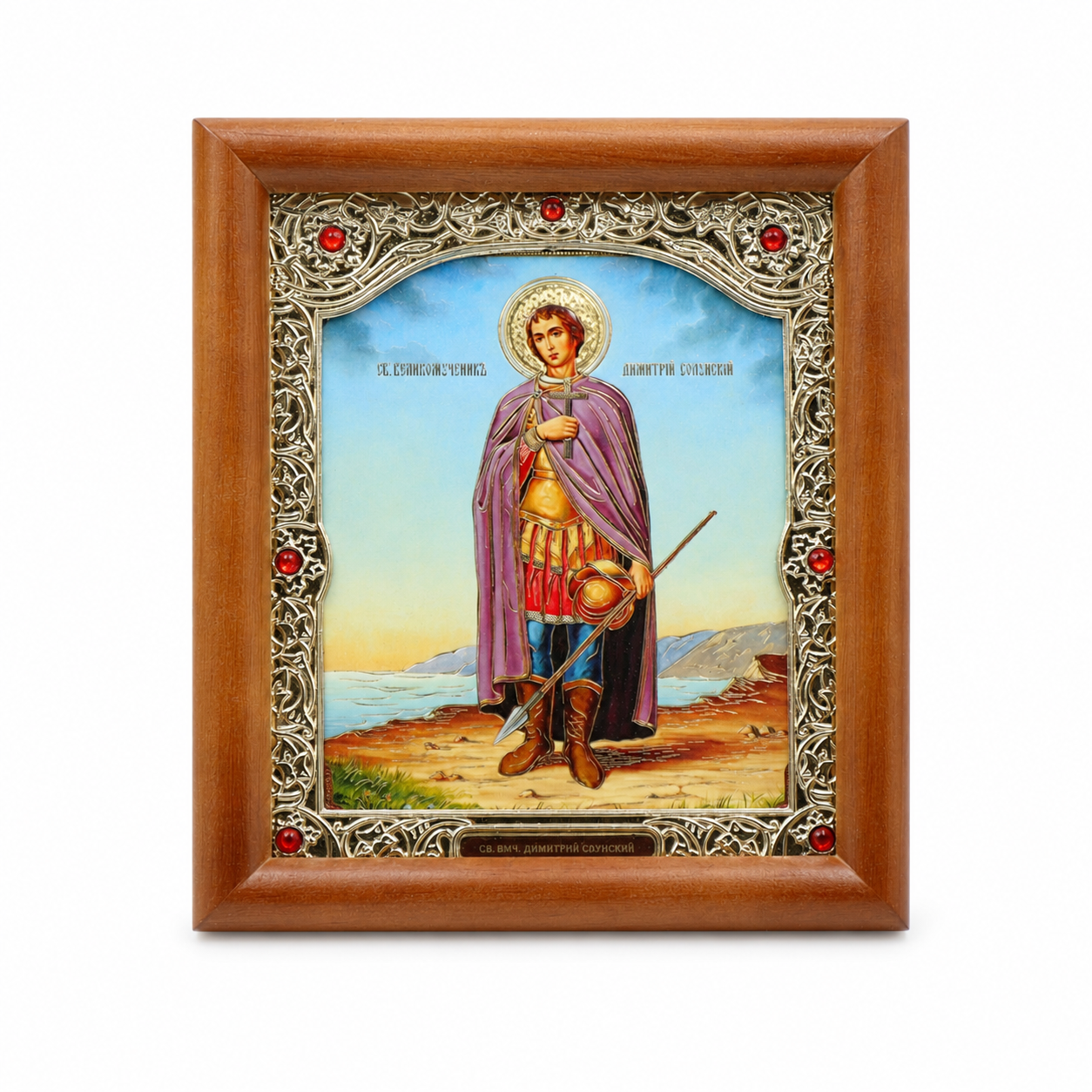 Икона на св. великомъченик Димитър Солунски в дървен киот, 17 × 20,5 см