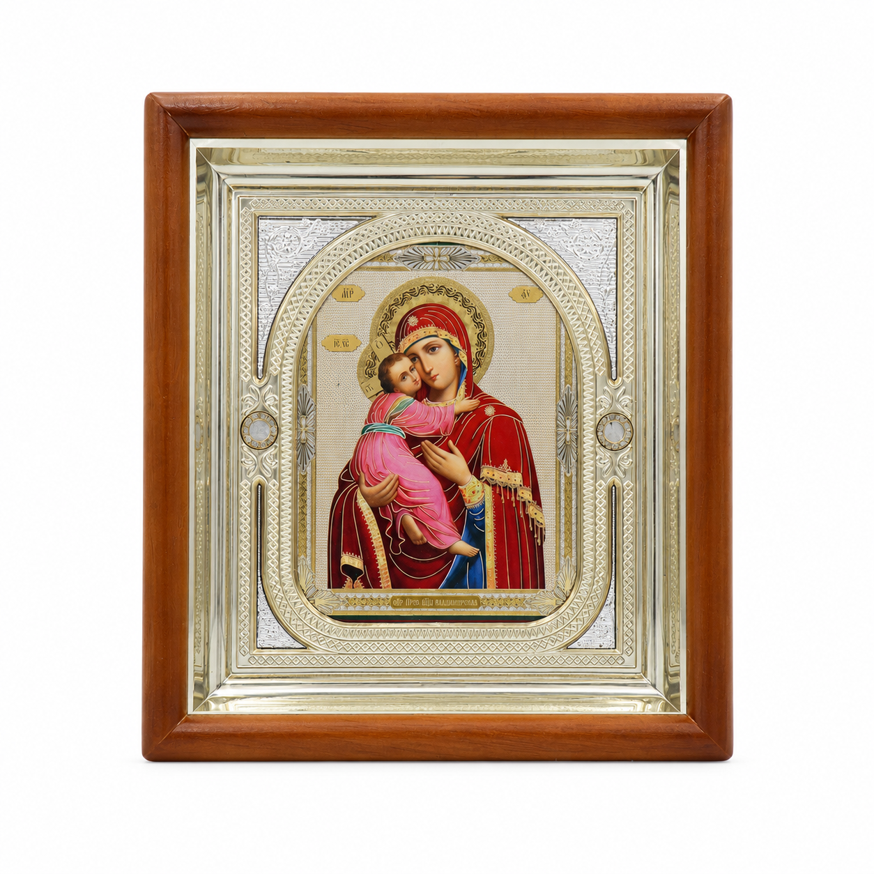Икона на Владимирската Божия Майка в дървен киот под стъкло, 26 × 29 см