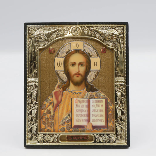 Икона «Господь Вседержитель», пластиковый киот 15×18 см, с подставкой
