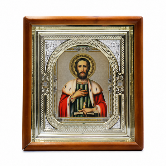 Икона на св. Александър Невски в дървен киот под стъкло, 26 × 29 см